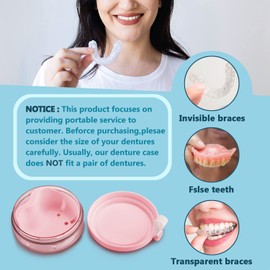 Denture Case with Brush & Portable Toothbrush Box, 100% No-Leak Retainer Box Set for Traveling Perfectly, Retainer Cup with Strainer & Mirror for Retainer, Mouth Guard, Aligner & Denture (PINK)…