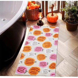 Aldopein Cute Pumpkins Bathroom Runner Rugs Non Slip Washable, Microfiber Tufted Boho Fall Autumn Extra Long Bath Mat, 18’’W x 45’’L Rustic Farmhouse Country Fall Bathroom Runner Aesthetic Decor