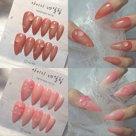 [In-store special discount] Apple & Peach Real Fruit Handmade Nail Tips - Coffin Egg / [입점초특가할인]사과&복숭아 리얼 과일 수제네일팁 - 코핀에그