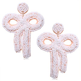 Aretes de borla de lazo con cuentas para mujer, aretes largos de flor, aretes tejidos a mano, aretes de cuentas gruesas, aretes de lazo hipoalergénicos para dama de honor, aretes de boda, regalos de novia para despedida de soltera, Cuentas, Cuentas