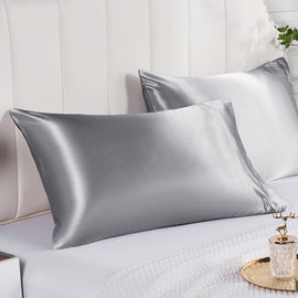 Elegear Mulberry Silk Pillowcase for Hair & Skin Care, Double-Sided Satin Pillow Cover Set - Soft Breathable, Standard Size 51x76cm, Machine Washable (Grey)