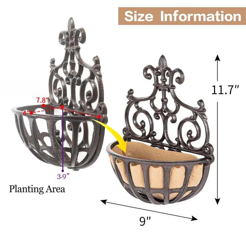 Sungmor 2PC Small Cast Iron Baskets, Heavy-Duty Wall Hanging Hollow