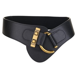 Toptim Womens Elastic Waist Belt Vintage Leather Wide Waistband (Black, 25-33.5")