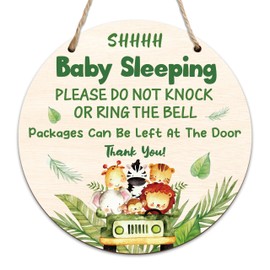 Shhh Baby Sleeping Hanging Decor For Front Door, Jungle Themed Do Not Knock Or Ring Doorbell Sign Wall Decor, Baby Bedroom Door Hanger Decoration, No Soliciting Sign Gifts For New Parents -02