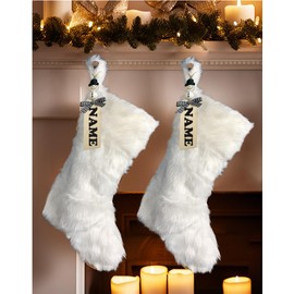 AISENO 2 Pack 18 Inch Snowy White Christmas Stockings Faux Fur Christmas Stockings Hanging Ornaments Candy Gift Bags for Christmas Decorations