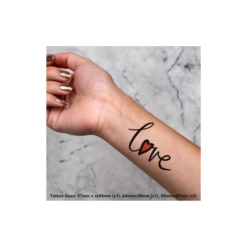 Azeeda 4 x 'Liebestext mit Herz' Temporäre Tattoos - Wasserfest,