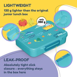 Schmatzfatz Kids Lunch Box - BPA-Free, Leak-proof Bento Box with 4-6 Compartments, Modular, Dishwasher Safe, Portable Packed Lunch Box for Kids, Petrol Sea, 20.8 x 4.5 x 15 cm, 350 g