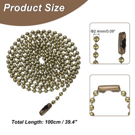 HARFINGTON Stainless Steel Ball Chain 2.4mm 39.4" Length Round Bead Necklace Dog Tag Pull Chains with Connectors Clasps for Men Women Jewelry Making Bracelets Keychain, Bronze