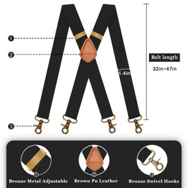 Vintage Suspenders for Men Heavy Duty 4 Snap Hooks for Belt Loops Adjustable X Back