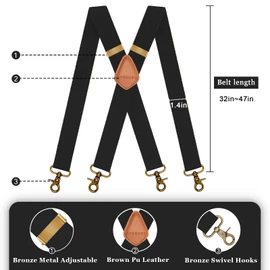 Vintage Suspenders for Men Heavy Duty 4 Snap Hooks for Belt Loops Adjustable X Back