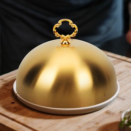 BESPORTBLE Stainless Steel Plate Bell 30 cm – High-Quality Food Bell for Teppanyaki – Burger and Pizza Warming Bell in Elegant Gold Perfect Cover for Your Steak and More