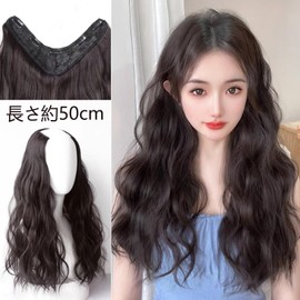 HAPVITAL Hair Extension, One-touch Color Extension, 19.7 inches (50 cm), Synthetic Hair, Inner Color, Hair Extension, Long, Straight, Cosplay, Heat Resistant, Korean Style, Easy to Install, Collar and Leg Wig, Hair Volume, Party, Fashion, Shower, One-tou
