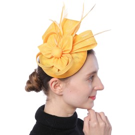 Biruil Women's Fascinator Hat Imitation Sinamay Feather Tea Party Pillbox Flower Derby (ZA Yellow)