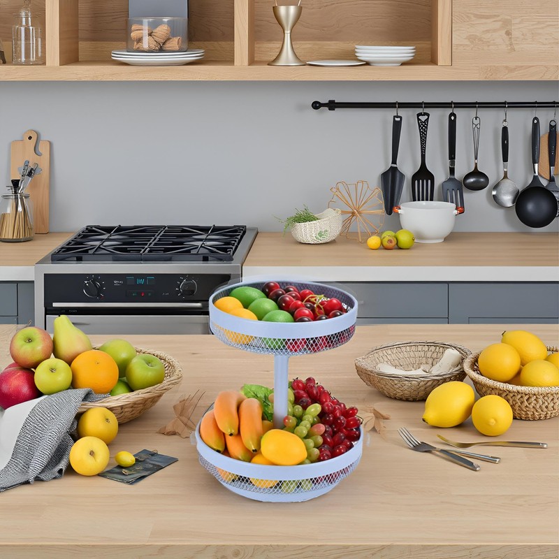 IBERG 2 Tier Fruit Basket - Detachable Mesh Fruit Bowl