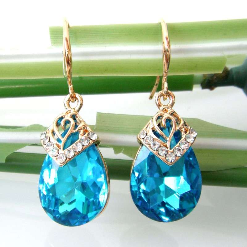 Navachi 18k Gold Plated Crystal Water Drop Lake Blue Zircon