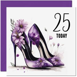 25th Birthday Card for women - Purple Heels Flowers Classy Elegant Birthday Card for 25 Year old Girl Daughter Friend Granddaughter Sister twenty five, twenty fifth cousin Niece