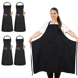 Paquete de 4 delantales de chef de tamaño grande, delantal de cocina grande con 2 bolsillos, delantal ajustable impermeable negro para hombres y mujer
