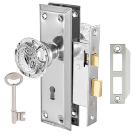 ToPToToo Mortise Lock Set Interior Door, Crystal Glass Door knobs Interior,Old Style Door Knob Replacement, Vintage Antique Door Lock with Skeleton Key,Brushed Nickel Finish