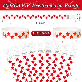 500 Pcs Stars Paper Wrist Bands for Events Waterproof Wristbands Lightweight Festival Identification Bracelets Neon Adhesive Event Arm Bands for Party（Red）