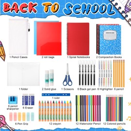 Gilprop 1 Set 2025 School Supplies Kit, 47 Pcs Per Set Back to School Supplies Primary Middle College Bundle Essential Stuff Bulk Pen Notebook Stationery for Kid Student Girl Teen Classroom Boy