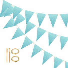 PATIKIL Pennant Banner Flags, 2 Set 16.4 Feet Triangle Banners for Birthday String Triangle Hanging Classroom Carnival Garland Outdoor Party Bunting Decorations, Light Blue