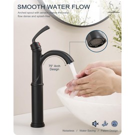 HOIGY Tall Bathroom Faucet Single Hole, Brass Vessel Sink Faucet Black with 1 Handle, Arched Aerator Spout, Pop Up Drain & Pre-Installed cUPC Water Hoses for Modern Style Bowl Sink, 5 Mins Install