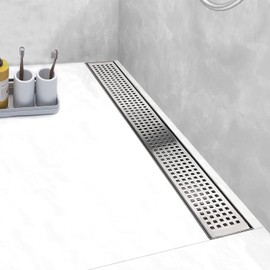 Elefloom Linear Shower Drain, Shower Drain 32 inch with Removable Grate Cover, Professional AISI 304 Stainless Steel Shower Floor Drain, Linear Drain with Hair Catcher and Leveling Feet