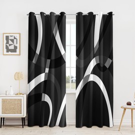 weesire Black and White Blackout Curtains for Bedroom Living Room 2 Panels 100% Blackout Modern Circle Pattern Curtains Abstract Stripe Curtains, 52x96 Inches