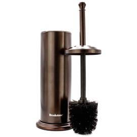 BROOKSTONE Toilet Brush and Holder Set for Bathroom with Splash Guard for Deep Cleaning, Compact and Space Saving Stylish Toilet Bowl Cleaners, Bronze
