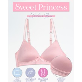 Sweet Princess Girls Bras - 3 Pack Lightweight Wireless Microfiber Bras for Girls, Seamless Molded Everyday Bra (30A-34A), Size 32A, Sweet Pea