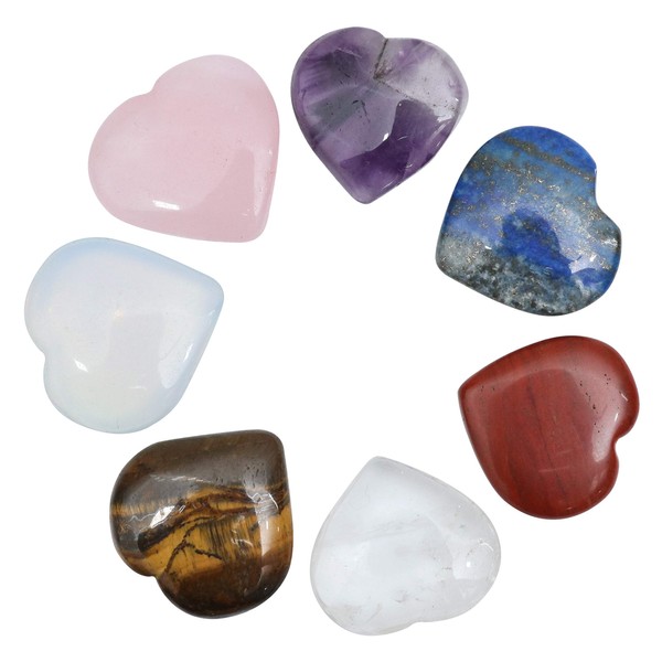 Crocon 7 Pcs Puff Hearts Gemstones Mini Heart Shape Puff Stones Set Pocket Crystal Healing Tumble Collection Good Luck Gift Craft Home Decor Size: 1.5 Inch