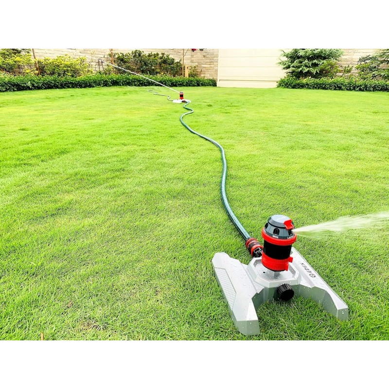 Eden Metal Adjustable 6-Pattern Mobile Rotary Gear Drive Garden Sprinkler
