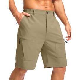 Pudolla Men's Hiking Cargo Shorts 9" Lightweight Stretch Travel Work Shorts for Men Outdoor Casual with 5 Pockets(Dusty Khaki Large)