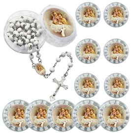 Baptism Favor 12 PCS Angel Scented Rosaries Necklace for Guests Christening Religious Event Recuerdos (White)