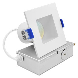LUXRITE 3 Inch Square LED Recessed Ceiling Light with J-Box, CRI90, 8W, 5CCT Selectable 2700K - 5000K, 740 Lumens, Dimmable Canless Downlight, Wet Rated, IC Rated, ETL Listed (1 Count (Pack of 1))