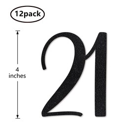 Black Glitter 21st Birthday Centerpiece Sticks, 12-Pack Number 21 Table Topper Anniversary Party Decorations