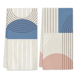 FIicy Boho Kitchen Towels Set of 2, Boho Tea Dish Towels, Boho Bohemian Pink Blue Circle Decorative Hand Towels for Bathroom Kitchen, Blue and Pink Boho Bathroom Kitchen Decor(16x24 Inch)