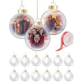 24 Pcs(3.15"/80mm) Flat Round Clear Plastic Fillable Ball Ornament Set Christmas Tree Ornaments,Clear Plastic Ornaments for Crafts fillable（Gold）