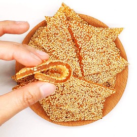 HelenOu666 Chinese Traditional Classical Childhood Snacks Soft Chewy Sticky Sesame Candy 芝麻牛皮糖 (250g/8.8oz)