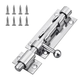 Slide Gate Latch Bolt Safety Door Lock with Padlock Hole 105MM Length, 16MM Dia Bar, Door Lock Bolts for Bathroom, Toilet, Shed, Garden, Bedroom - Door Latch Slide Bolts Lock with Screws Silver