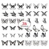 Womaha Black Butterfly Series 36 Sheets Butterfly Temporary Tattoos for