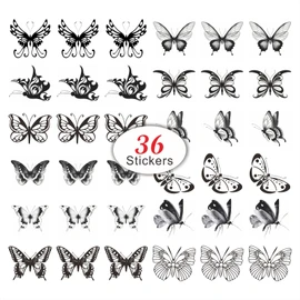 Womaha Black Butterfly Series 36 Sheets Butterfly Temporary Tattoos for Women Girls