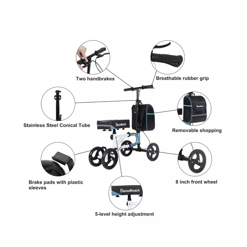 BLESSREACH ECONOMY Knee Scooter Steerable Foot Injuries Compact 300Lbs 8