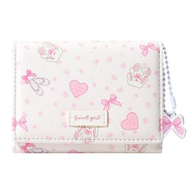 Modacarry Small Wallet Bunny Floral Heart Coquette Bow Print Wallet with ID Credit Card Slots for Women Girls (CREAM)