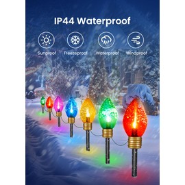 Christmas Lights Jumbo C9 Outdoor Lawn Decorations with Pathway Marker Stakes, 4 Pack 10.5 Feet String Lights Covered Jumbo Multicolored Light Bulb for Holiday Outside Yard Garden Decor, 20 Lights