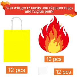 C L cooper life 12Pcs Fire Flame Gift Treat Bags with Handles Flame Theme Paper Tote Bags for Firefighter Birthday Party Decorations Fire Truck Themed Party Baby Shower Supplies