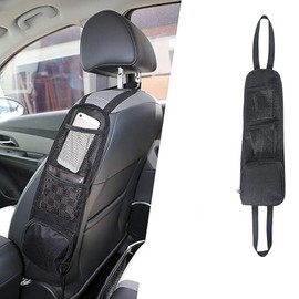 EZONEDEAL Car Organisers, Car Seat Side Storage Bag with 3 Pockets, Front Seat Mesh Hanging Bag for Auto Small Items, Durable Drink Holder Storage Pockets Fit for All Vehicles