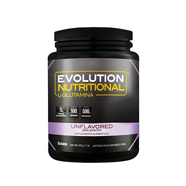 EVOLUTION, L-Glutamina, Suplemento Alimenticio, Micronizada, Bote Natural, Sin Gluten, Sugar