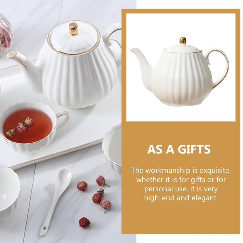 Alipis Ceramic Teapot Elegant White Tea Pot for Home Use