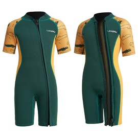 Lansru Children's Wetsuit - 2.0 mm Short Neoprene for Boys, Pioneer Wisconsin Full Zip, UV Protection, Thermal Wetsuit for Surfing, Swimming and Diving